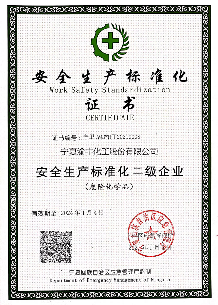 安全生產標準化二級企業證書（2021）